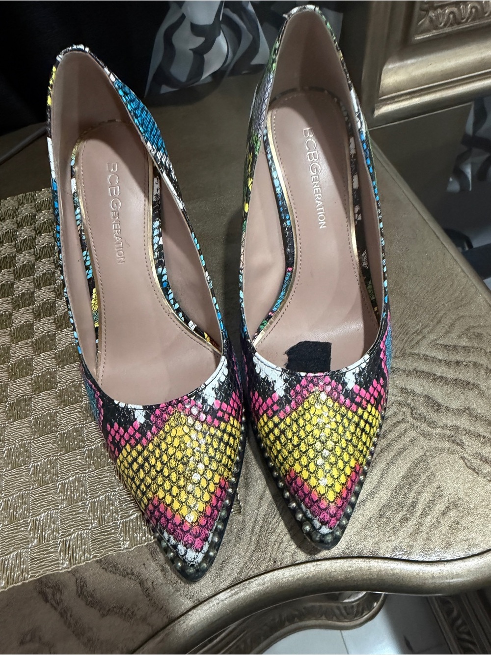 BCBGeneration Multicolor Snake-Print Pointed Toe Pumps